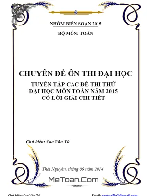 Tuyển tập 10 đề thi thử Quốc gia môn Toán 2015 - Cao Văn Tú