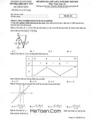 Tải Đề Thi Giữa Kì 1 Toán 12 Năm 2025 - 2026 Trường THPT Duy Tân, Quảng Ngãi (Có Đáp Án PDF)