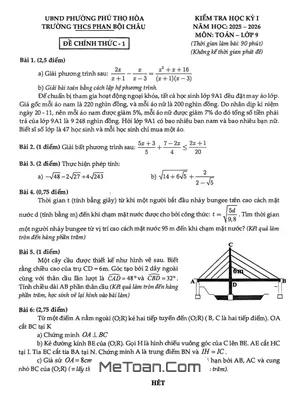 Đề thi học kỳ 1 Toán 9 năm 2025 – 2026 trường THCS Phan Bội Châu – TP.HCM