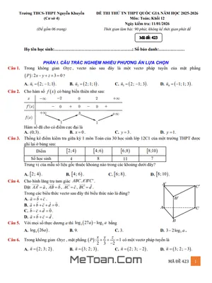 Đề thi thử tốt nghiệp THPT 2026 môn Toán trường THCS-THPT Nguyễn Khuyến – TP.HCM