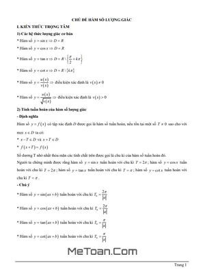 Tài Liệu Hàm Số Lượng Giác Lớp 11 - Trọng Tâm Lý Thuyết & Bài Tập Có Lời Giải