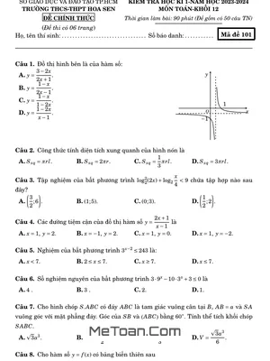 Đề thi học kì 1 Toán 12 năm 2023 - 2024 trường THCS - THPT Hoa Sen - TP HCM