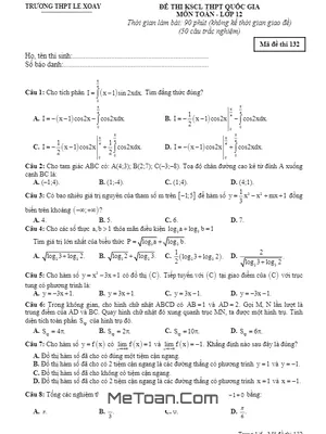Đề KSCL THPT Quốc gia 2019 môn Toán 12 lần 2 trường Lê Xoay – Vĩnh Phúc