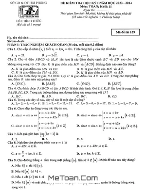 Đề thi học kỳ 1 Toán 11 năm 2023 - 2024 trường THPT chuyên Trần Phú - Hải Phòng