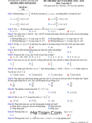 Đề thi học kỳ 1 Toán 11 năm học 2018 - 2019 trường THPT Ngô Quyền - Hà Nội