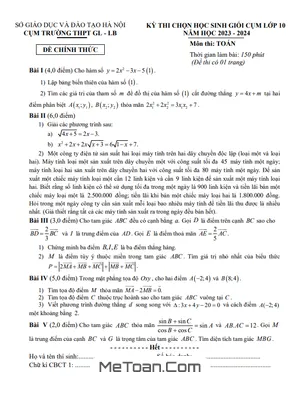 Đề HSG Toán 10 năm 2023 - 2024 cụm trường THPT Gia Lâm & Long Biên - Hà Nội