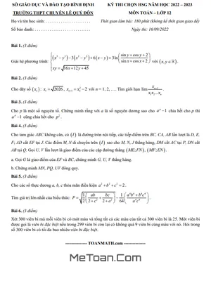 Đề thi HSG Toán 12 năm 2022 – 2023 trường THPT chuyên Lê Quý Đôn – Bình Định