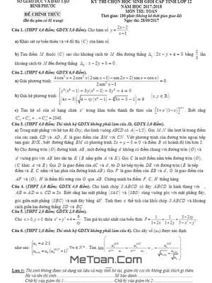 Đề thi HSG Toán 12 cấp tỉnh năm 2017-2018 sở GD&ĐT Bình Phước có lời giải
