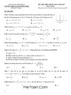 Đề thi thử Toán THPT Quốc gia 2017 trường Nguyễn Đình Chiểu - Bình Định (có đáp án)