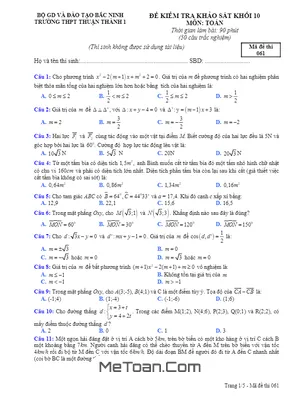 Đề kiểm tra khảo sát Toán 10 trường THPT Thuận Thành 1 - Bắc Ninh mới nhất