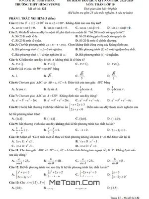 Đề Thi Giữa Kì 1 Toán 10 Năm 2023 - 2024 Trường THPT Hùng Vương - Bình Phước