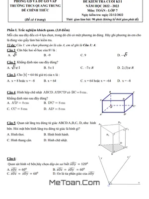 Đề thi học kì 1 Toán 7 năm 2022 - 2023 trường THCS Quang Trung - TP HCM
