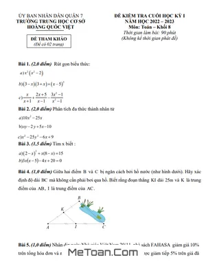 Đề tham khảo học kỳ 1 Toán 8 năm 2022 - 2023 trường THCS Hoàng Quốc Việt - TP HCM