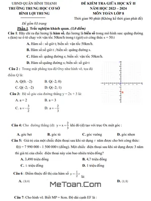 Bộ Đề Tham Khảo Giữa Kì 2 Toán 8 Năm 2023 - 2024 Phòng GD&ĐT Bình Thạnh - TP HCM