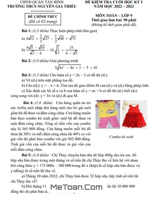 Đề thi học kì 1 môn Toán lớp 9 năm 2022 - 2023 trường THCS Nguyễn Gia Thiều - TP.HCM