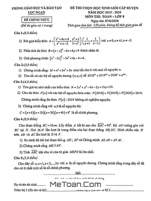 Đề thi HSG Toán 8 cấp huyện Lục Ngạn - Bắc Giang năm 2019-2020 - Tải xuống PDF