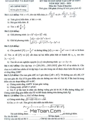 Đề thi Tuyển sinh Lớp 10 Môn Toán (Chuyên) Năm 2023 - 2024 Sở GD&ĐT Đắk Nông