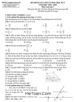 Đề thi học kỳ 1 Toán 7 năm 2024 - 2025 phòng GD&ĐT Hải Hậu - Nam Định