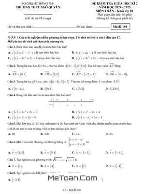 Đề Giữa Học Kỳ 2 Toán 10 Năm Học 2024 – 2025 Trường THPT Ngô Quyền – Đồng Nai