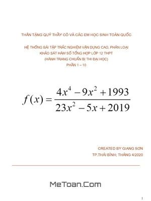 Hệ thống bài tập trắc nghiệm VDC, phân loại khảo sát hàm số (phần 1 - 10)