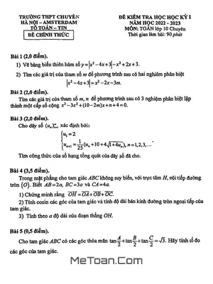 Đề thi học kỳ 1 Toán 10 (chuyên) năm 2022 - 2023 trường chuyên Hà Nội - Amsterdam
