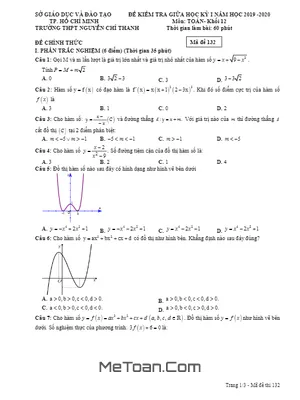 Đề kiểm tra giữa HK1 Toán 12 năm 2019 - 2020 trường Nguyễn Chí Thanh - TP HCM