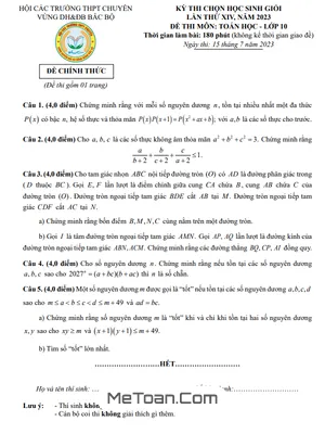 Đề thi HSG Toán 10 lần thứ 14 năm 2023 hội các trường THPT chuyên DH&ĐB Bắc Bộ