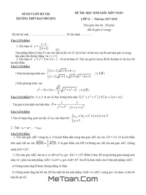 Đề thi HSG Toán 12 năm 2017-2018 trường THPT Đan Phượng - Hà Nội (Có đáp án)