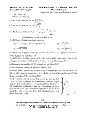 Đề thi học kì 2 Toán 11 năm 2019 - 2020 trường THPT Bình Hưng Hòa - TP HCM