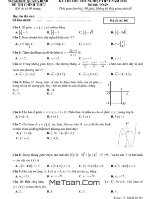 Đề thi thử tốt nghiệp THPT 2024 môn Toán sở GD&ĐT Quảng Bình