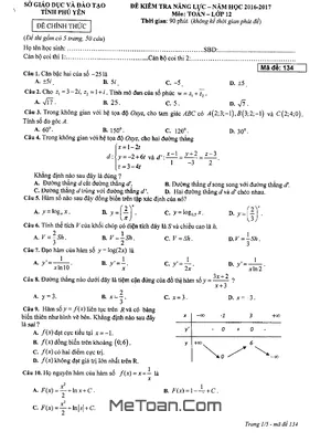 Đề thi thử THPT Quốc gia 2017 môn Toán - Sở GD&ĐT Phú Yên