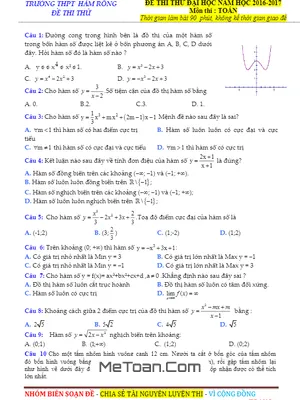 Đề thi thử THPT Quốc gia 2017 môn Toán trường Hàm Rồng - Thanh Hóa