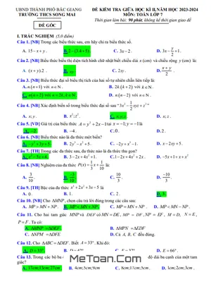 Đề thi giữa kì 2 Toán 7 năm 2023 - 2024 trường THCS Song Mai - Bắc Giang