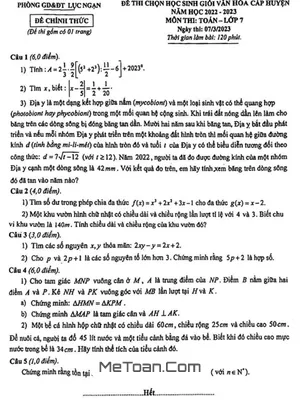 Đề HSG cấp huyện Toán 7 năm 2022 - 2023 phòng GD&ĐT Lục Ngạn - Bắc Giang