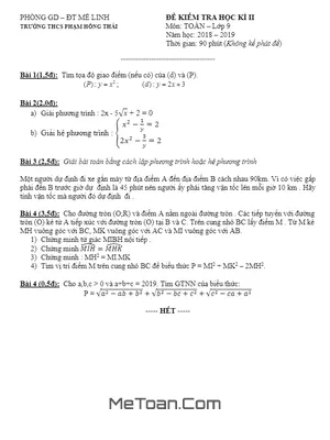 Đề thi HK2 Toán 9 năm 2018 - 2019 trường THCS Phạm Hồng Thái - Hà Nội