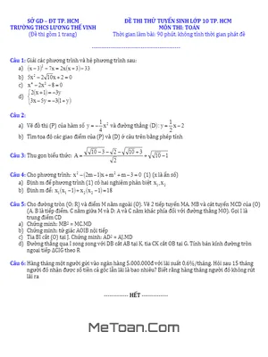 Đề thi thử vào lớp 10 môn Toán năm 2017 có lời giải - Trường THCS Lương Thế Vinh, TP. HCM