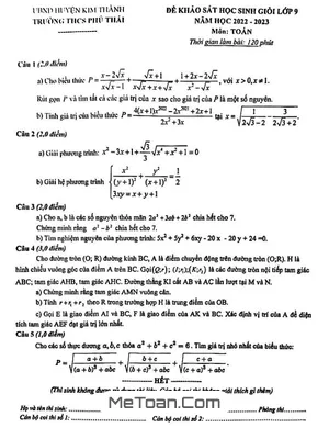 Đề thi học sinh giỏi Toán 9 năm 2022 - 2023 trường THCS Phú Thái - Hải Dương
