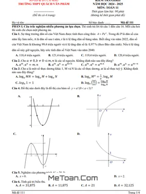 Đề GHK2 Toán 11 năm 2024 – 2025 trường THPT Quách Văn Phẩm – Cà Mau