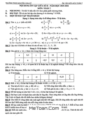 Ôn tập giữa kì 2 Toán 7 năm 2025 – 2026 trường THCS Nguyễn Văn Cừ – Đà Nẵng