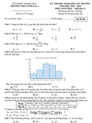 Đề thi học sinh giỏi Toán 11 năm 2023 - 2024 trường THPT Tĩnh Gia 2 - Thanh Hóa