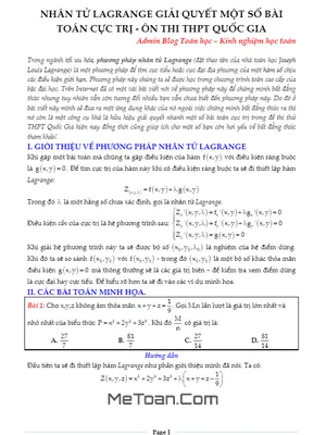Phương Pháp Nhân Tử Lagrange: Ứng Dụng Đắc Lực Giải Bài Toán Cực Trị