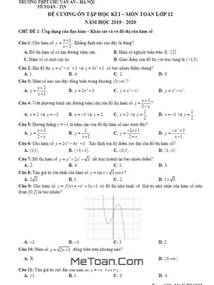 Đề Cương Ôn Tập HK1 Toán 12 Năm 2019 - 2020 Trường Chu Văn An - Hà Nội