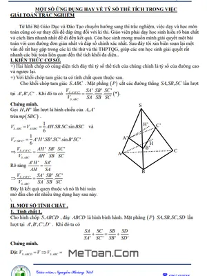 Ứng Dụng Tỷ Số Thể Tích Giải Toán Trắc Nghiệm THPT