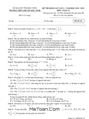 Đề thi khảo sát Toán 12 lần 2 năm 2018 - 2019 trường THPT chuyên Bắc Ninh