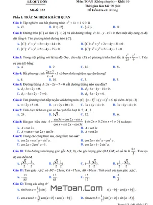 Trọn Bộ Đề Thi HK2 Toán 10 Năm 2020-2021 Trường Chuyên Lê Quý Đôn - Khánh Hòa