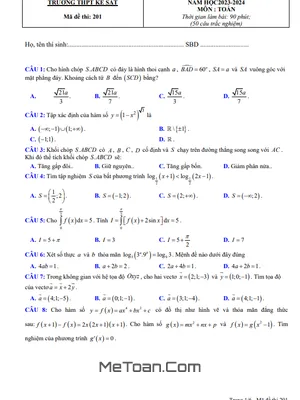 Đề thi thử THPT Quốc gia 2024 môn Toán lần 1 trường THPT Kẻ Sặt - Hải Dương