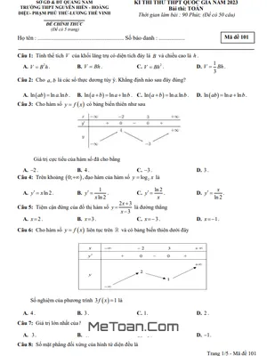 Đề thi thử THPT Quốc gia 2023 môn Toán liên trường THPT - Quảng Nam (Có đáp án)