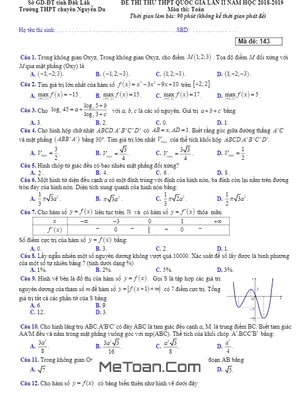 Đề Thi Thử Toán THPT Quốc Gia 2019 Lần 2 Trường Chuyên Nguyễn Du - Đắk Lắk