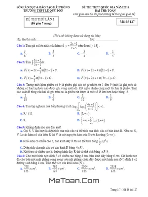Đề thi thử THPT Quốc gia 2018 môn Toán trường Lê Quý Đôn – Hải Phòng lần 1