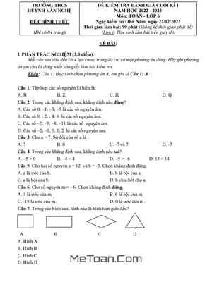 Đề Thi Cuối Kì 1 Toán Lớp 6 Năm 2022 - 2023 Trường THCS Huỳnh Văn Nghệ - TP.HCM